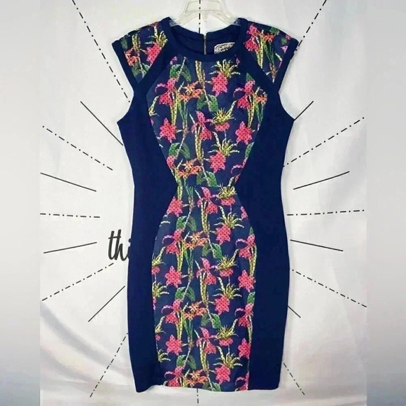 Pink Martini Pink Blue & Green Floral Sheath Dress - Picture 2 of 8